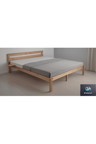 Doğal Masif Ahşap Trend Karyola + 2 Adet Simple Yatak Kenarı Rafı Hediyeli 120x200