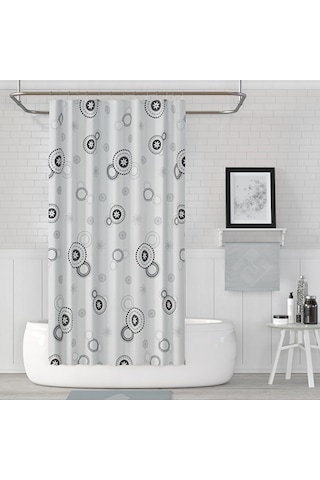 Banyo Perdesi Halkalı Çiçekli Desen Yerli Üretim Duş Perdesi C-halka 180x200cm Banyo Perdesi Çok Renkli