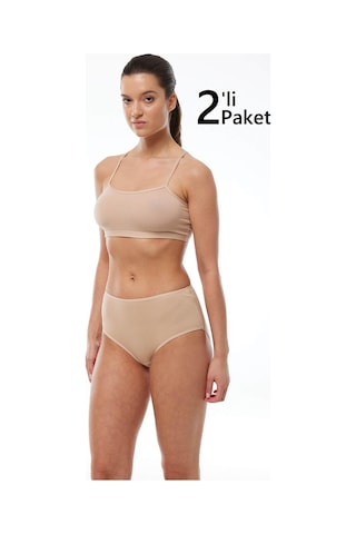Malabadi 1030 2'li Paket Kadın Modal Yüksek Bel Battal Slip & Külot Ten