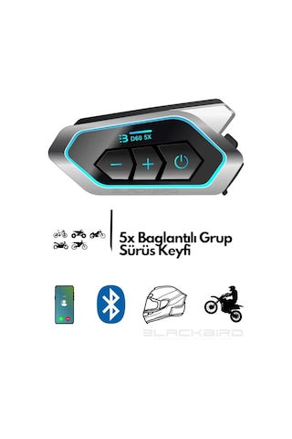 Motosiklet İntercom 5x Cihaz Eşleşmeli Tüm Kasklara Uygun Rgb Işıklı 5.3 Bluetooth