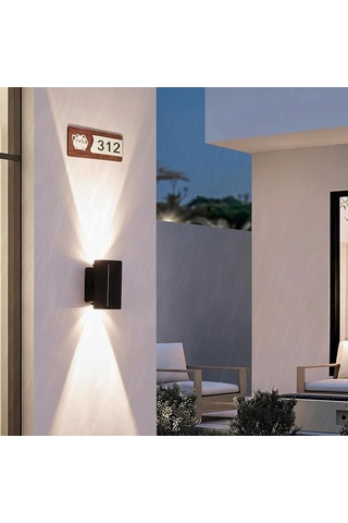 Led Duvar Lambası Dış Mekan Güneş Işığı Yukarı Ve Aşağı Modern Duvar Aydınlatması Ip65 Su Geçirmez Dış Mekan Duvar Lambası Teras Bahçe Giriş Koridor Çitler Beyaz Işık, 2 Başlı
