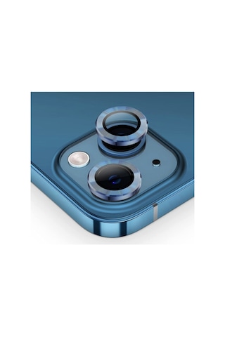 Apple Uyumlu iPhone 13 Mini Kamera Koruyucu Lens Mercek Metal Çerçeveli 2li Set Mavi Blue