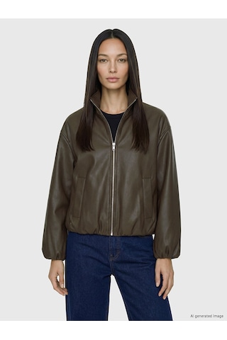 Lcw Everyday Kahverengi Oversize Kadın Bomber Deri Görünümlü Ceket