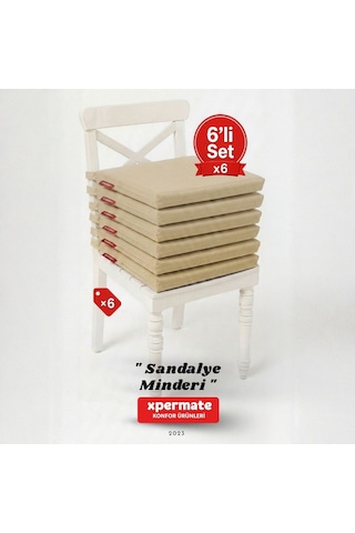 Xpermate 6'lı Sandalye Minderi Su İtici Kumaş 40 x 40 CM Bej