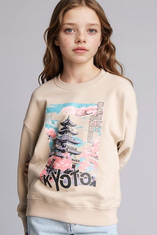 Defacto Kız Çocuk Relax Fit Bisiklet Yaka Baskılı Sweatshirt E6843a825wnbg187 Bej-bg187