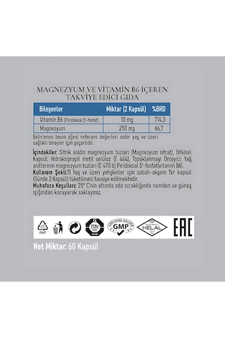 PadroVita Magnezyum ve B6 Vitamini İçeren Takviye Edici Gıda 3 x 60 Kapsül