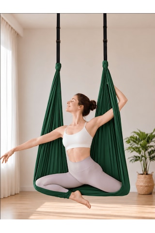 Beylini Yoga Hamağı Fly Salıncağı Yükseklik Ayarlanabilir Antigravity Esnek Askılı Denge Spor Aleti Pilates Fitness Denge Esneme Gerdirme Gelişim Yeşil