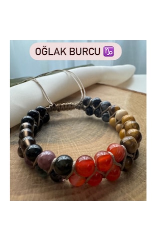Sertifikalı Oğlak Burcu Çift Sıra Makrome Doğal Taş Bileklik Çok Renkli