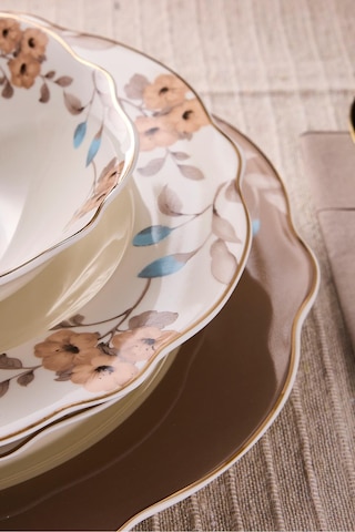 Porselen Flore Bone 24 Parça 6 Kişilik Yemek Takımı Desenlı Desenli