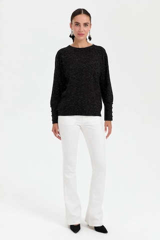 Desen Triko Kadın Sıfır Yaka Önü Kısa Arkası Uzun Bluz 23331 Siyah Siyah