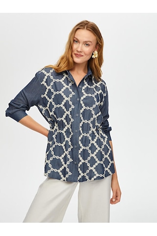 Faik Sönmez Önü Brode Nakışlı Beli Tünelli Overshırt Tunik S25tnk006 Us25tnk00627 Indigo