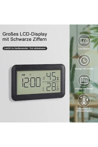 Goldenqian Termometre Higrometre Iç Mekan, Çalar Saatli, Lcd Dijital Sltyuk Siyah