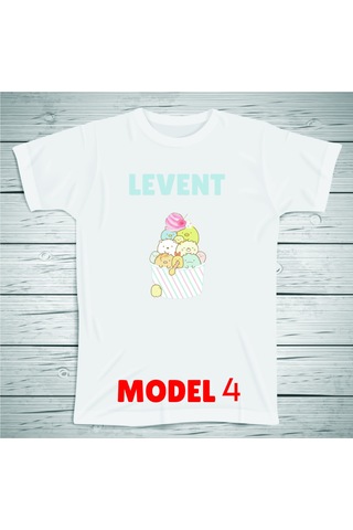 Penguen Karakterli Çocuklara Özel İsim Baskılı Tshirt , Micro Beyaz