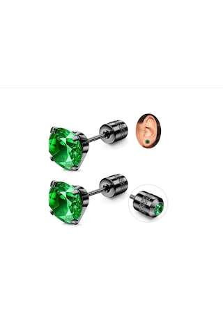 Yeşil Paslanmaz Siyah Çelik Zirkon Taşlı Vidalı Yeşil Crysta Yeşil