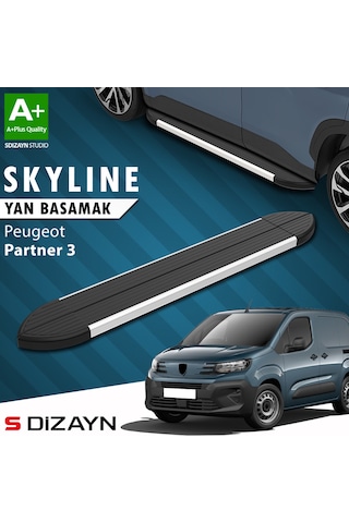S-dizayn Peugeot Partner 3 Kısa Şase Skyline Aluminyum Yan Basamak 203 Cm 2018 Üzeri A+ Kalite