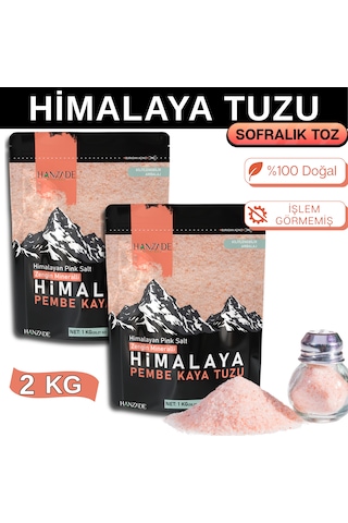Hanzade Bitkisel Pembe Himalaya Tuzu Toz 1 Kg X 2 Adet Öğütülmüş Sofralık