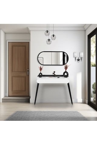 Flora Alize Siyah Dresuar / Aynalı Dresuar / Çekmeceli Dresuar /antre Dresuar / 90x32 Cm Beyaz