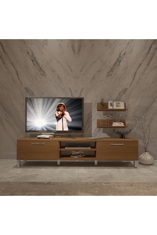 Decoraktiv Eko 4 Mdf Dvd Krom Ayaklı Tv Ünitesi Tv Sehpası Ceviz