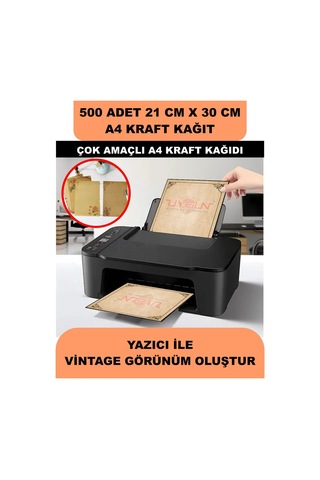 500 Adet A4 Kraft Kağıt 21x30 100 Gr. Yazıcı Uyumlu, Vintage Resim Kağıdı, Çocuk Etkinlik Kağıdı