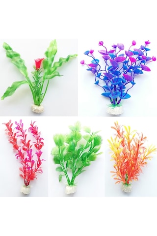 Plastik Süs Yapay Fanus Akvaryum Bitkisi Dekoru 5 Li Set