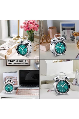 Yüksek Sesli Alarmlı Saat Büyük Boy Nostaljik Analog Çalar Saat Fosforlu Işıklı Alarmlı Metal Gövde Akar Saniyeli Sessiz Şarjlı Pilli Saat Ht-860 Beyaz