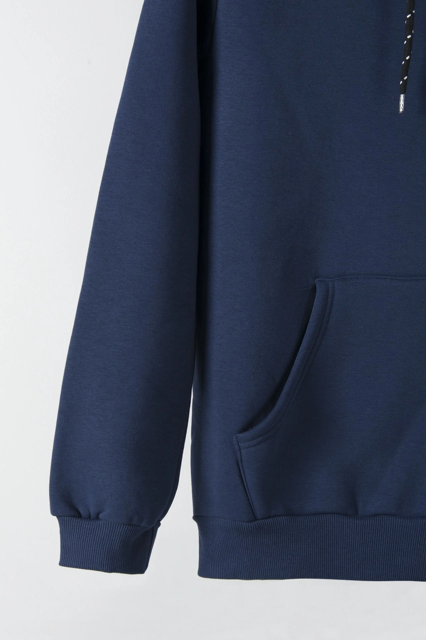 Terapi Men Erkek Lacivert Kapüşonlu Kanguru Cepli Basic Hoodie Sweatshirt Lacivert