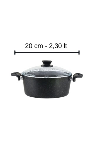 Diez 20 cm Granit Derin Tencere Siyah Cam Kapaklı Yapışmaz