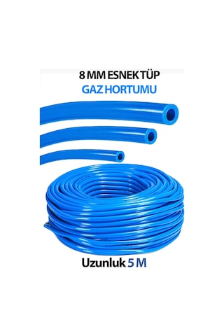 8 Mm Tüp Hortumu Yüksek Kaliteli Esnek Mavi 5 M Uzunluğunda 2 Adet Kelepçe Hediyemizdir