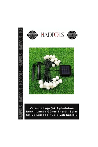 Veranda Işığı Şık Aydınlatma Renkli Lamba Güneş Enerjili Solar 5m 28 Led Top Rgb Siyah Kablolu
