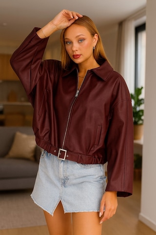 Prifaldi Oversize Bomber Deri Ceket Bordo