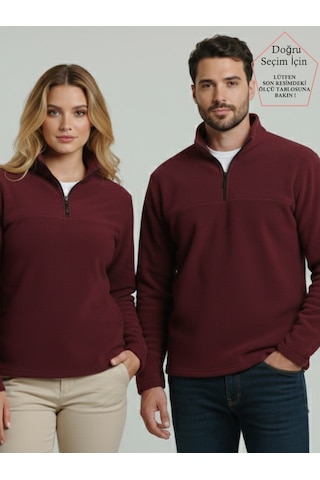 Smalltouch Unısex Tüylenme Yapmayan Normal Kalıp Dik Yaka Soğuk Geçirmez Polar Bordo