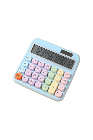 Singree Mekanik Hesap Makinesi 12 Basamak Büyük Lcd Ekran Yuvarlak Tuşlar 15 Eğimli Ekran Şeker Renkli Çift Güç Ofis Okul Ev Çocuk Öğrenci Muhasebeci Mavi