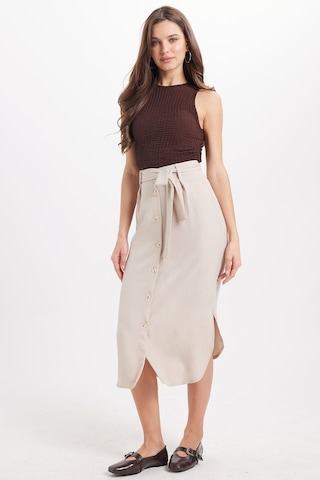 Tudors Kadın Slim Fit Dar Kesim Pileli Pamuklu Ön Düğme Kapamalı Kuşaklı Yırtmaçlı Taş Etek -50947