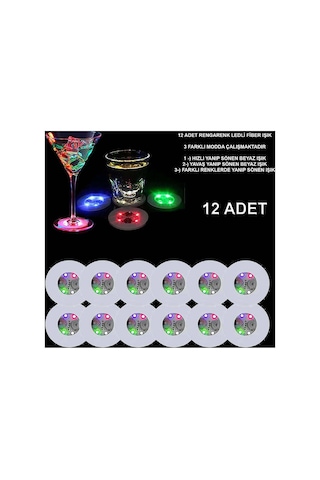 Renkli Led Işıklı Bardak Altlığı - Dekoratif 12 Adet, Pilli Evimdeyokyok Diğer