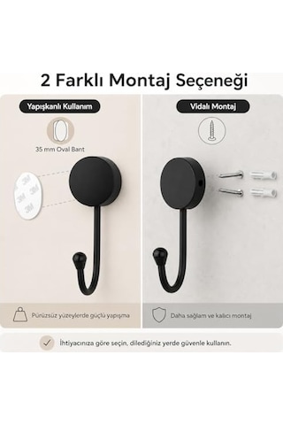 Lotus Siyah Tekli Askılık, Yapışkanlı Ve Vidalı Montajlı Duvar Askısı, Mat Siyah Statik Boyama, Banyo Mutfak Ve Antre İçin Çok Amaçlı Askı Diğer