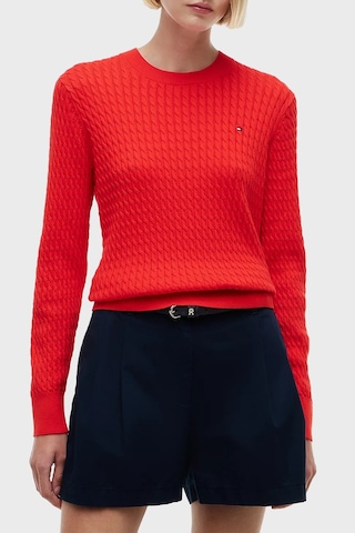 Tommy Hilfiger % 100 Pamuk Regular Fit Bisiklet Yaka Örgü Kazak Kadın Kazak Ww0ww44993 Xnf Kırmızı