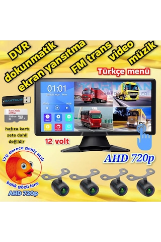 4 Adet Balık Gözü Lens Ahd 720p 170'' Kamera 10.36'' Dokunmatik Ekran Video Müzik Dvr 256 Gb 12 V