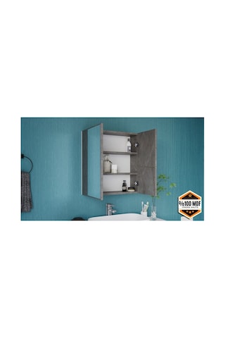 Rafineri 2 Kapaklı Aynalı Banyo Dolabı Mdf Gri