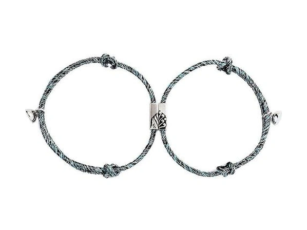 Dostluk Halat Örgülü Mesafe Çift Manyetik Bilezik 2 Adet Altın - Bej