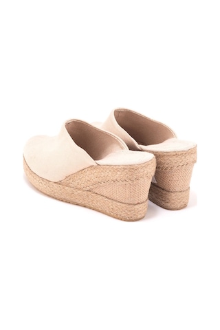 Star Tombis Gerçek Elişi Platformlu Burnu Kapalı Elişi Hasır Keten 9cm Topuk Sabo Terlik Handmade Bej