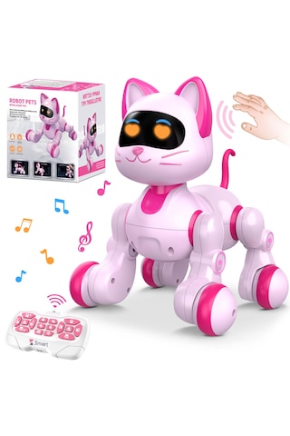 Uzaktan Kumandalı Şarjlı Akıllı Kedi - Interaktif, Eğitici Işıklı Müzikli Ve Dansçı Robot Oyuncak Pembe