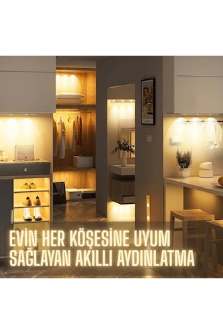 Led Sensörlü Şarjlı Dekoratif Lambası Mutfak-gece Mıknatıslı 3 Farklı Işık Renk 40cm Siyah Şerit Led Çok Renkli