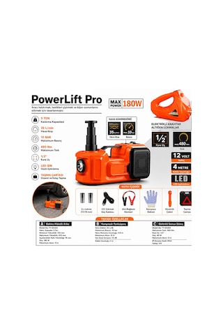 Ezere Powerlift Pro 5 Ton Çok Fonksiyonlu Elektrikli Hidrolik Kriko Lift Kaldırma / Kompresör / Bijon Sökme / Led Işık