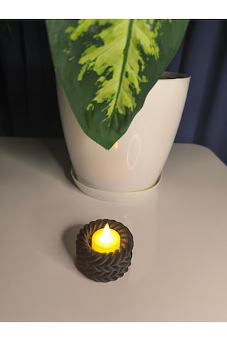 Örgülü Halat Tarzı Tealight Mumluk Siyah