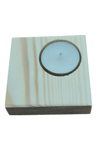 10 Adet - Ahşap Kare Çam Kütük Mumluk Hediyelik