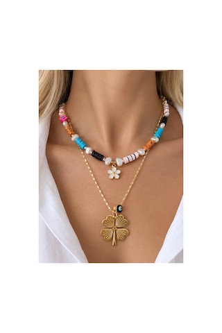 Papatyalı Rengarenk Fimo Ve Yoncalı Gold Zincir Kolye Seti Altın Altın Papatyalı Rengarenk Fimo Ve Yoncalı Gold Zincir Kolye Seti Altın Altın