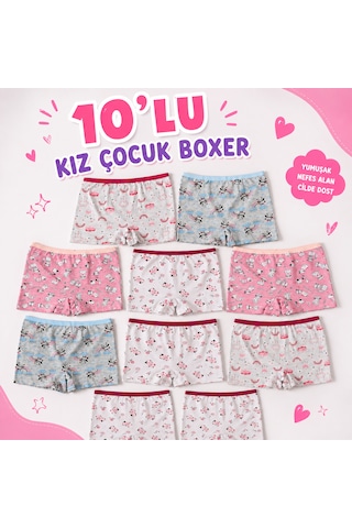Orivra Kız Çocuk 10'lu Şort Boxer Seti Pamuklu Esnek Desenli İç Çamaşırı Paketi Renkli