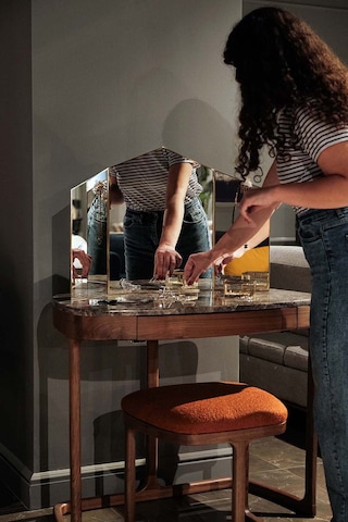 Makyaj Aynası Masaüstü Büyük Pirinç Gold 80x50cm