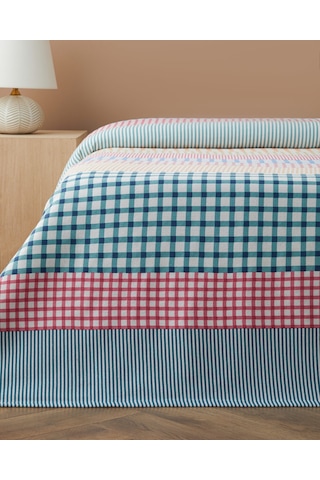 English Home Summer Grid Baskılı Pamuklu Çift Kişilik Pike 200x220 Cm Turuncu Turuncu