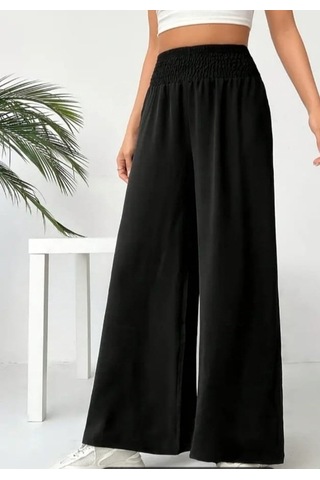 Munn Collection Kadın Yüksek Bel Lastikli Ithal Krep Pantolon Siyah